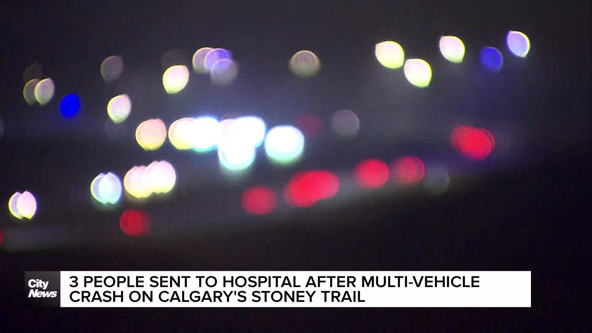 3 people sent to hospital after multi-vehicle crash on Calgary's Stoney Trail