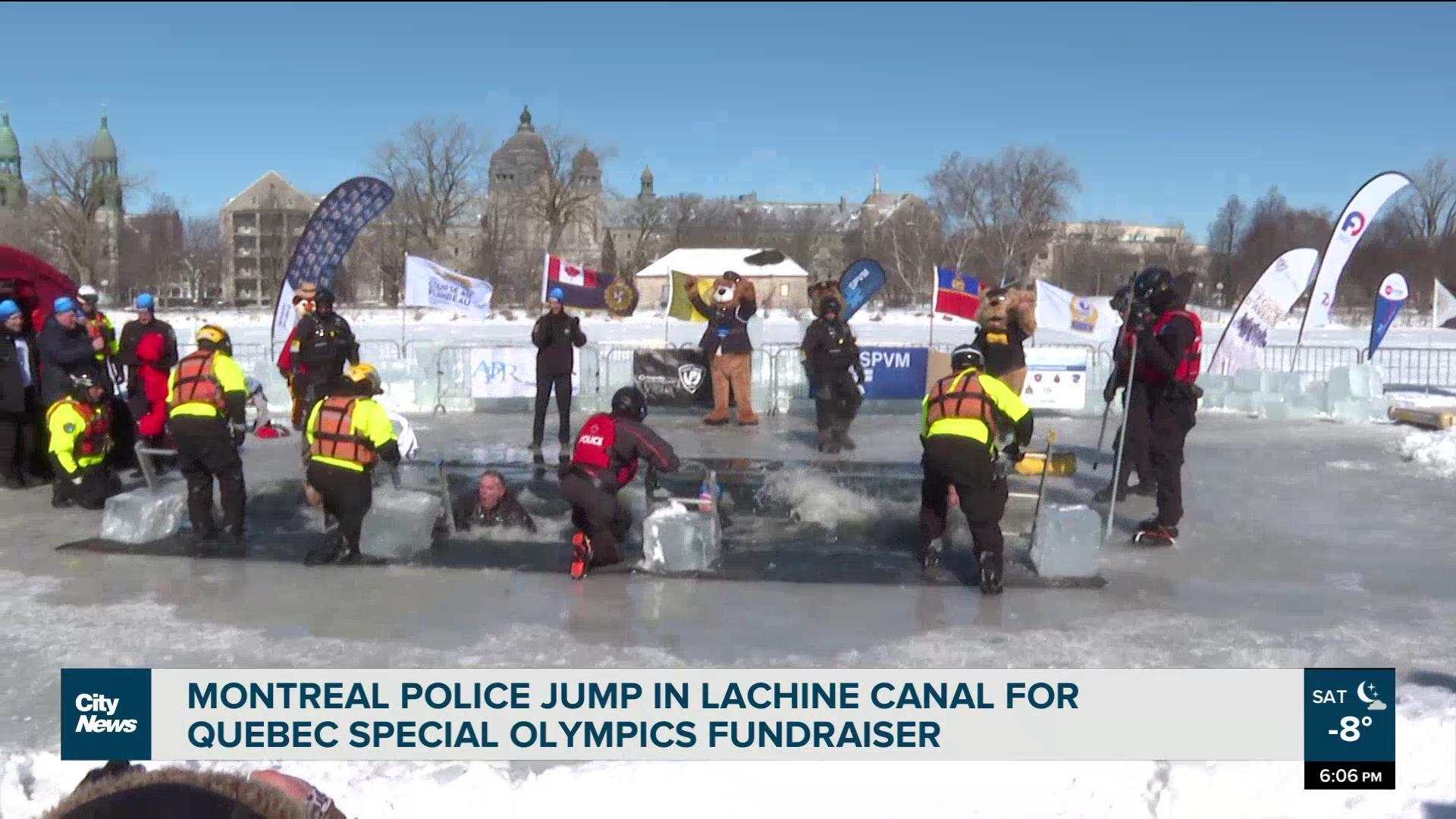 Montreal police jump into Lachine Canal for Special Olympics programs