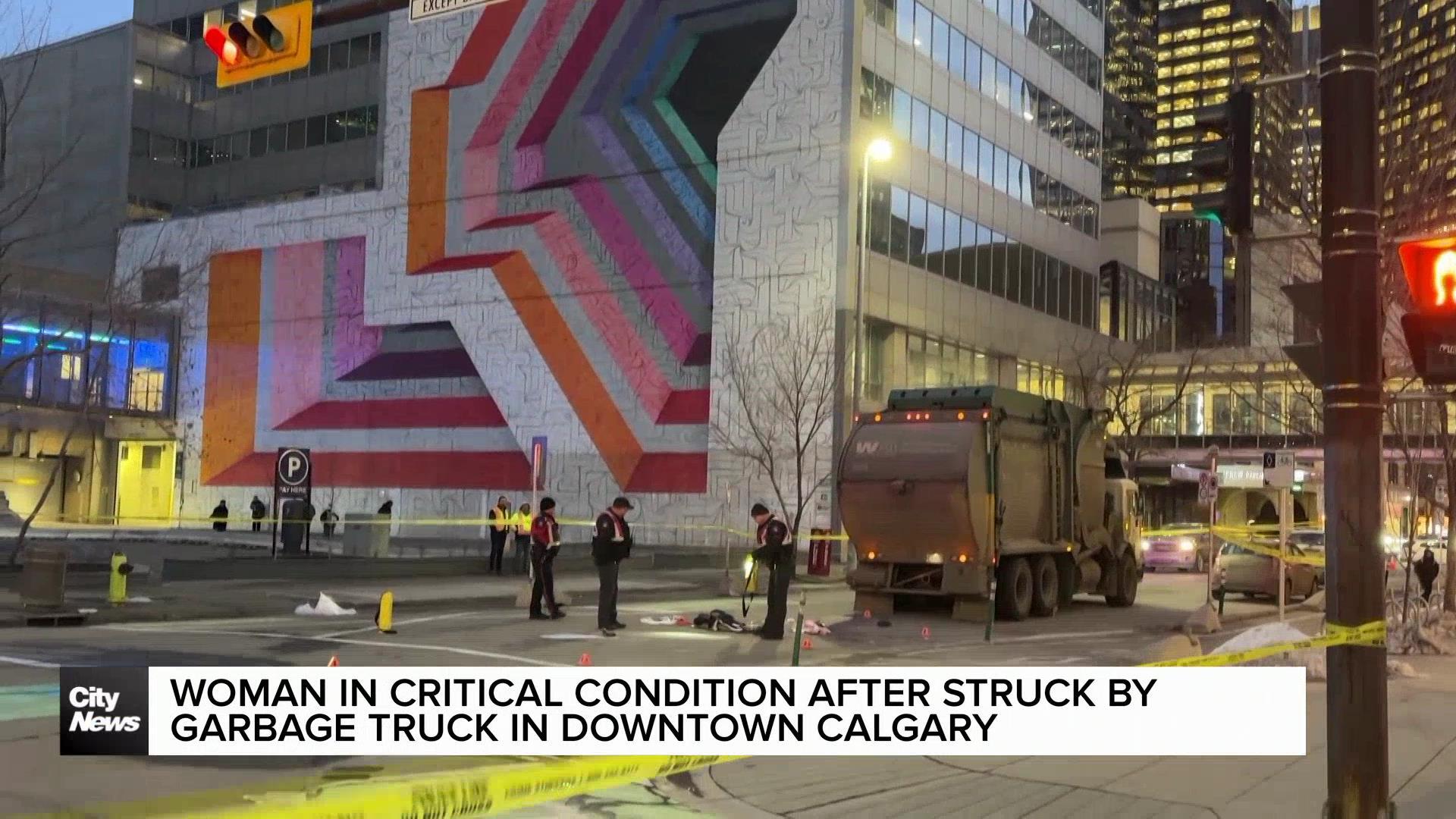 Woman hit by garbage truck in downtown Calgary: police