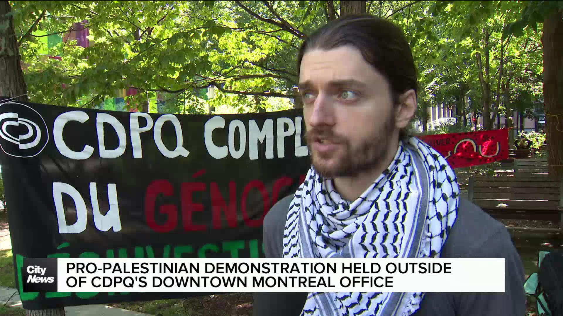 Pro-palestinian protest held outside CDPQ in downtown Montreal