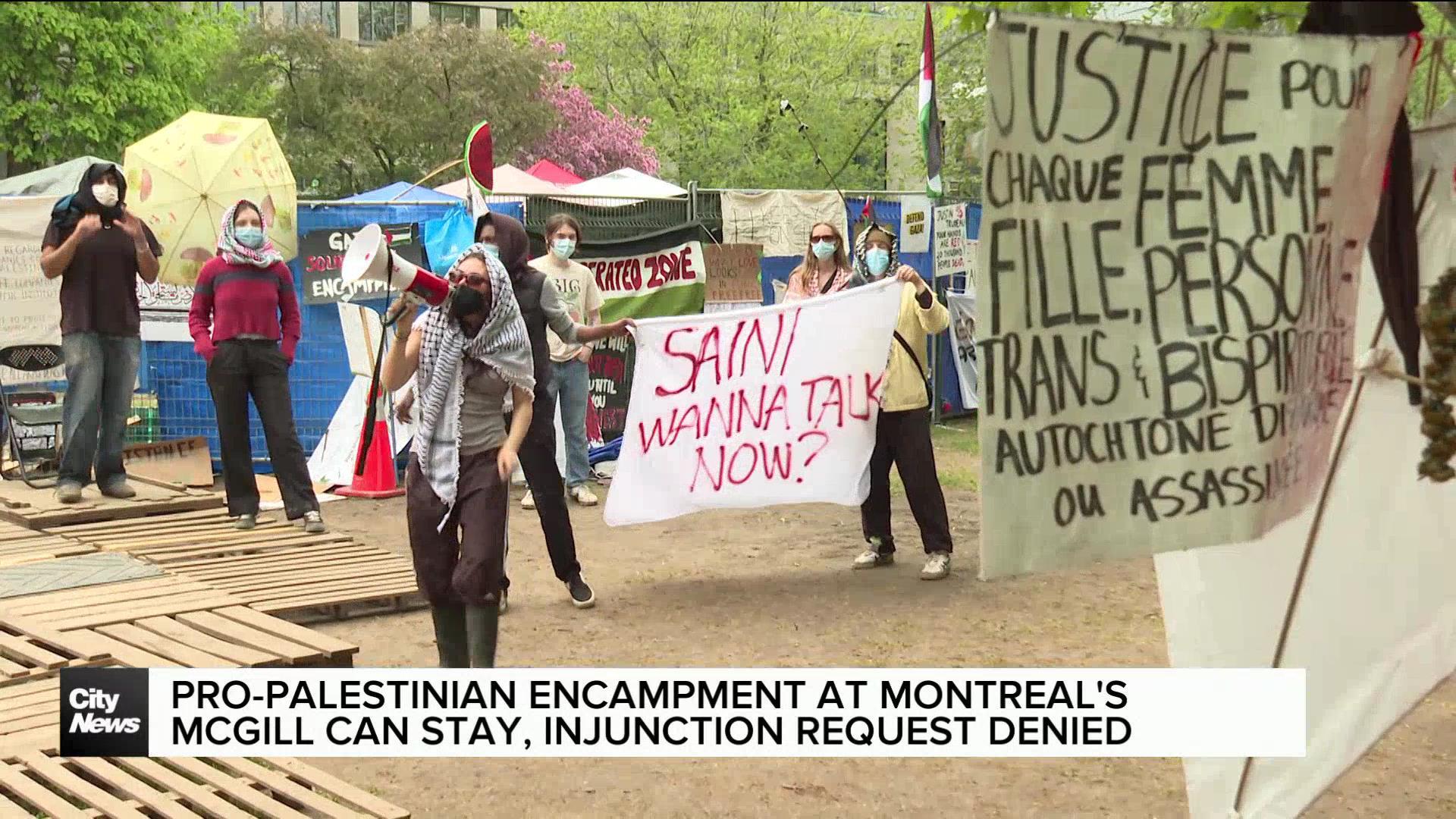 Pro-Palestinian encampment at McGill can stay for now: Quebec judge