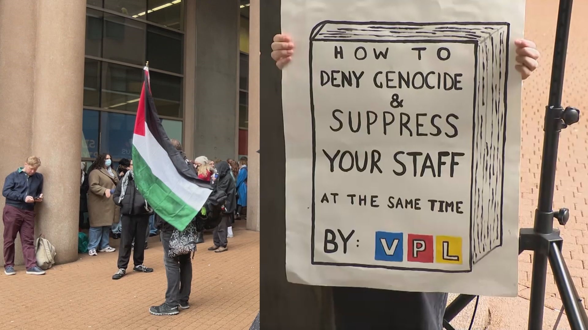 Protest over VPL policy preventing staff from wearing Palestinian symbols