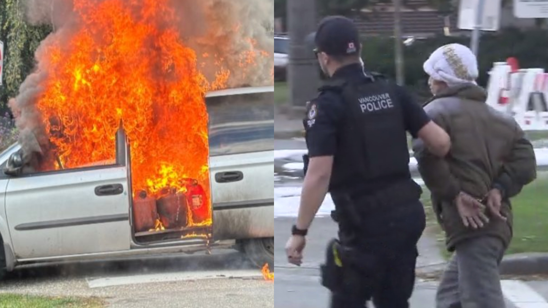 Man charged after van set on fire outside Vancouver City Hall Sunday