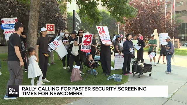 Newcomers rally for faster security screening wait times