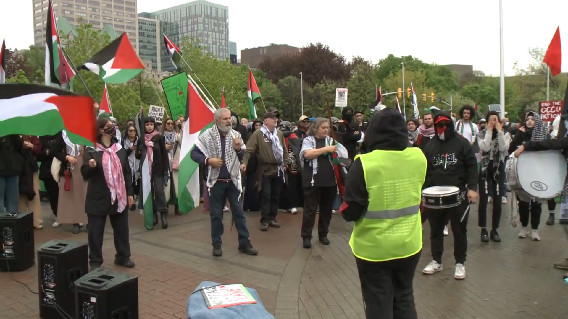 Pro-Palestinian demonstration at Ottawa City Hall during Israel flag raising
