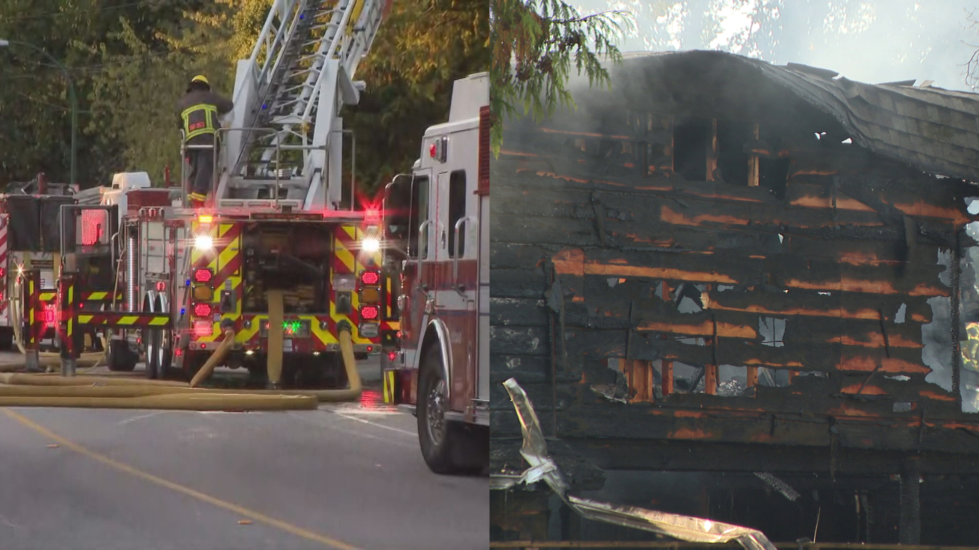 Crews battle fire at vacant house on South West Marine Drive in Vancouver