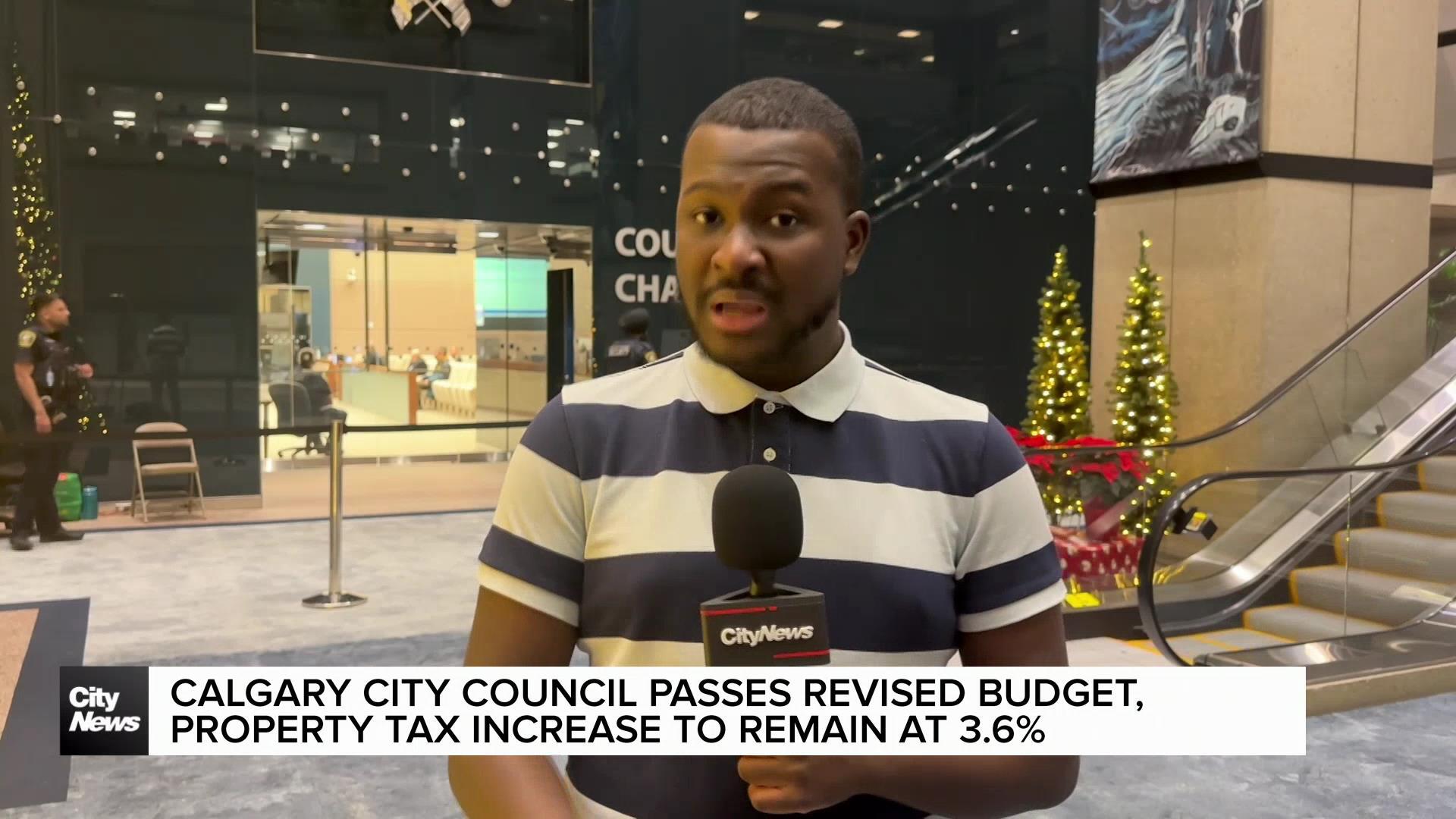 Calgary city council passes revised budget, property tax increase to remain at 3.6%