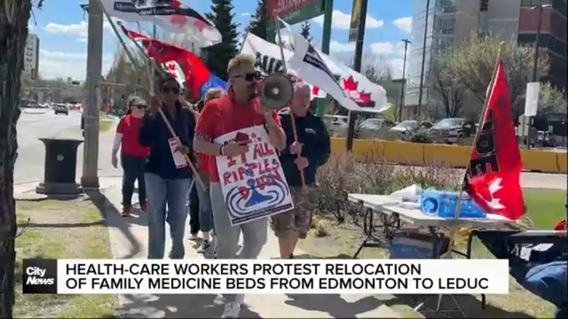 Health-care workers protest relocation of family medicine beds from Edmonton to Leduc