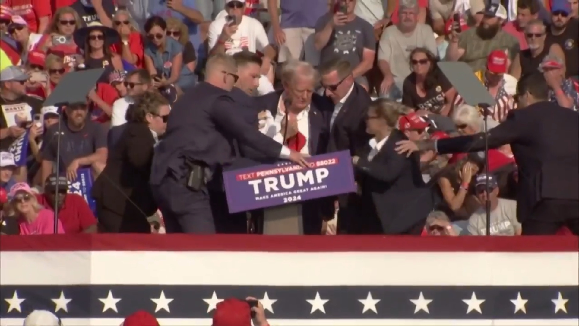 RAW: U.S. Secret Service escorts Donald Trump off stage after shots fired at rally