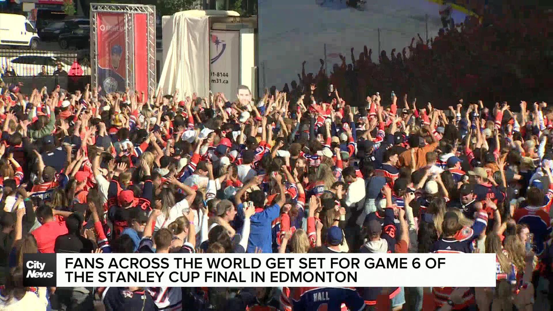 Hockey fans cheering on the Oilers in Edmonton and abroad