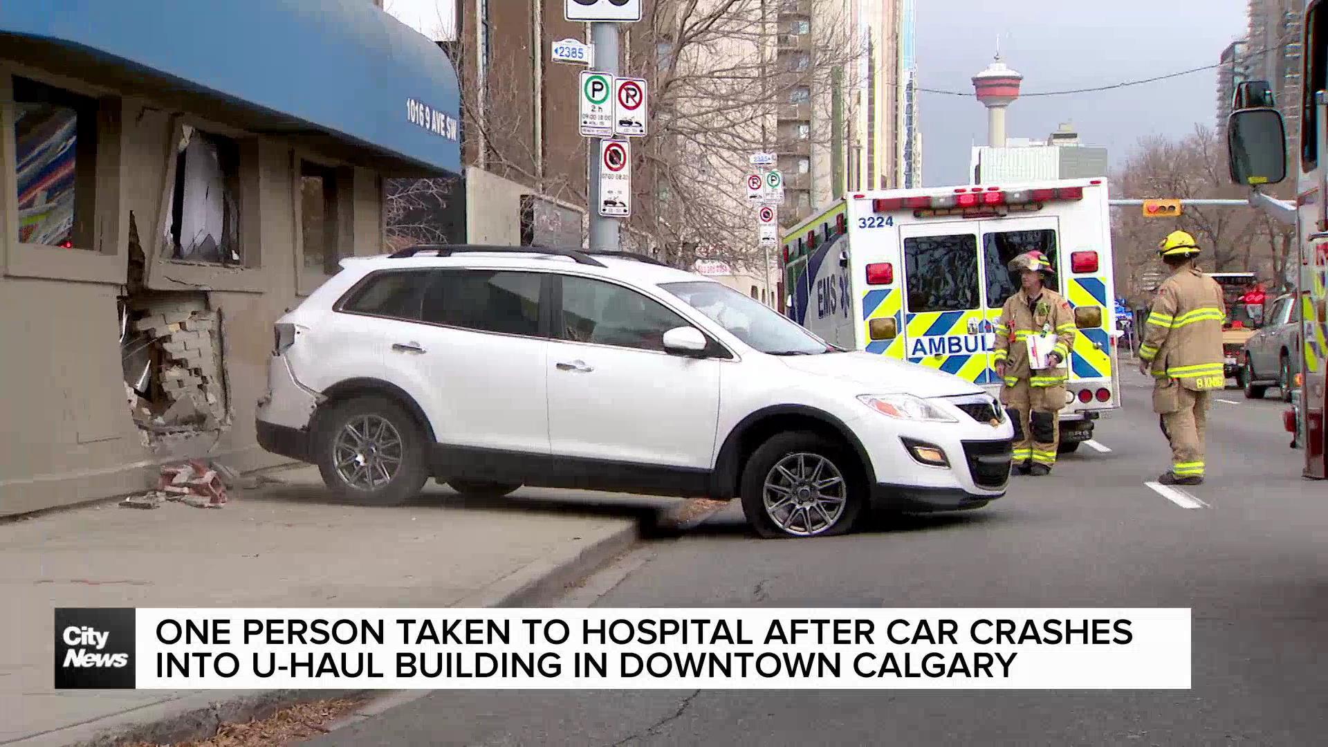 One person hurt after crash sends SUV into building in downtown Calgary