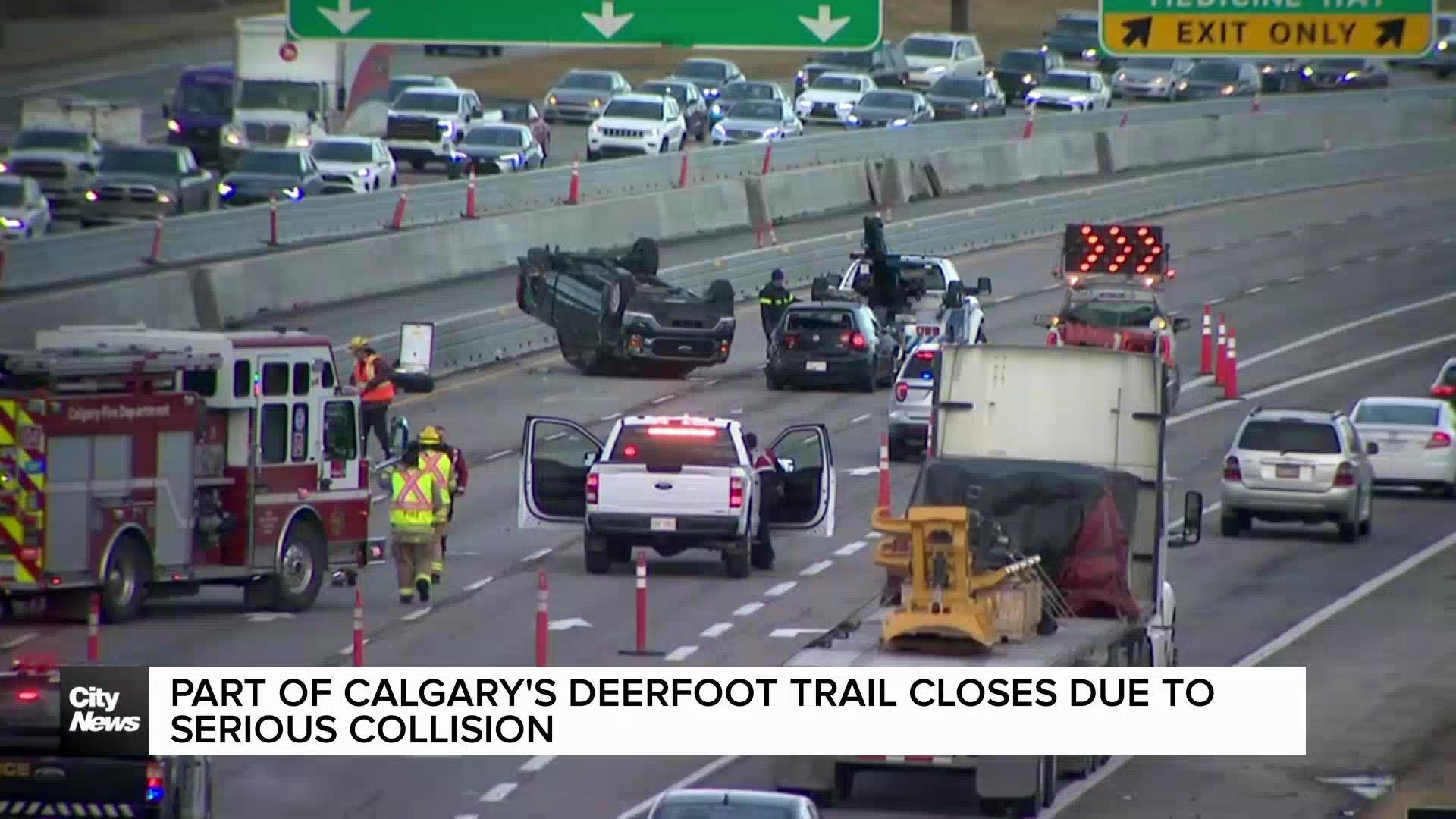 Part of Calgary's Deerfoot Trail closes due to serious collision