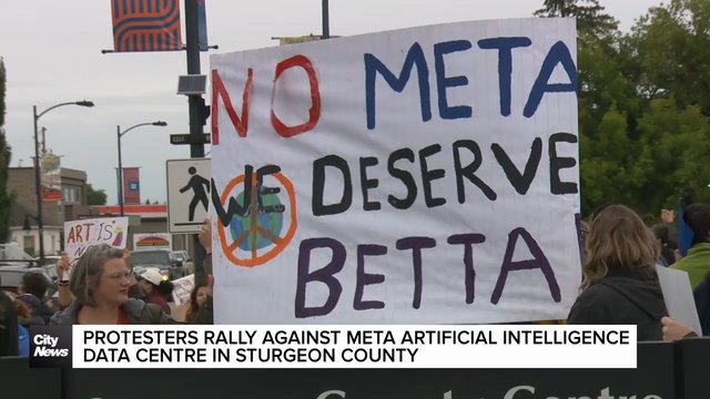 Protesters rally against Meta's AI data centre project in Sturgeon County