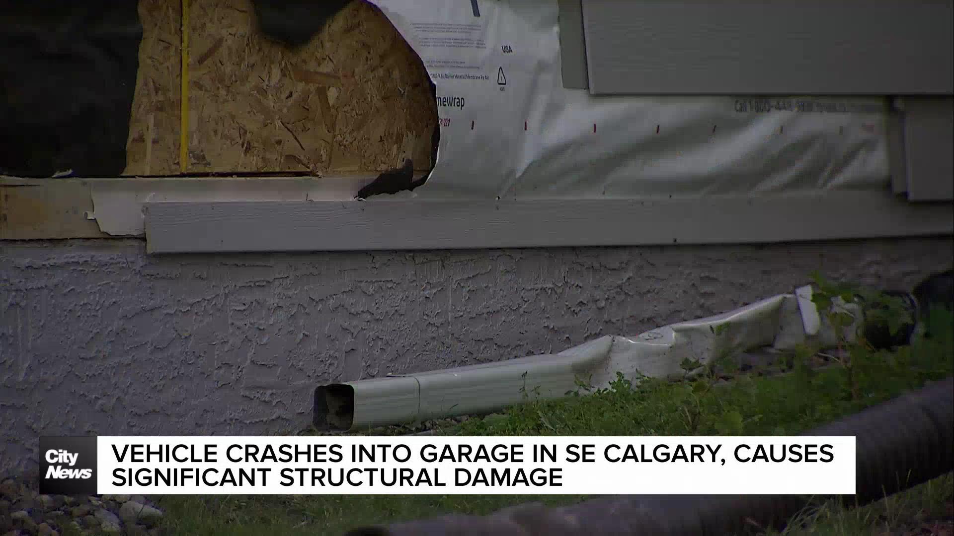 Vehicle crashes into garage in SE Calgary, causes significant structural damage