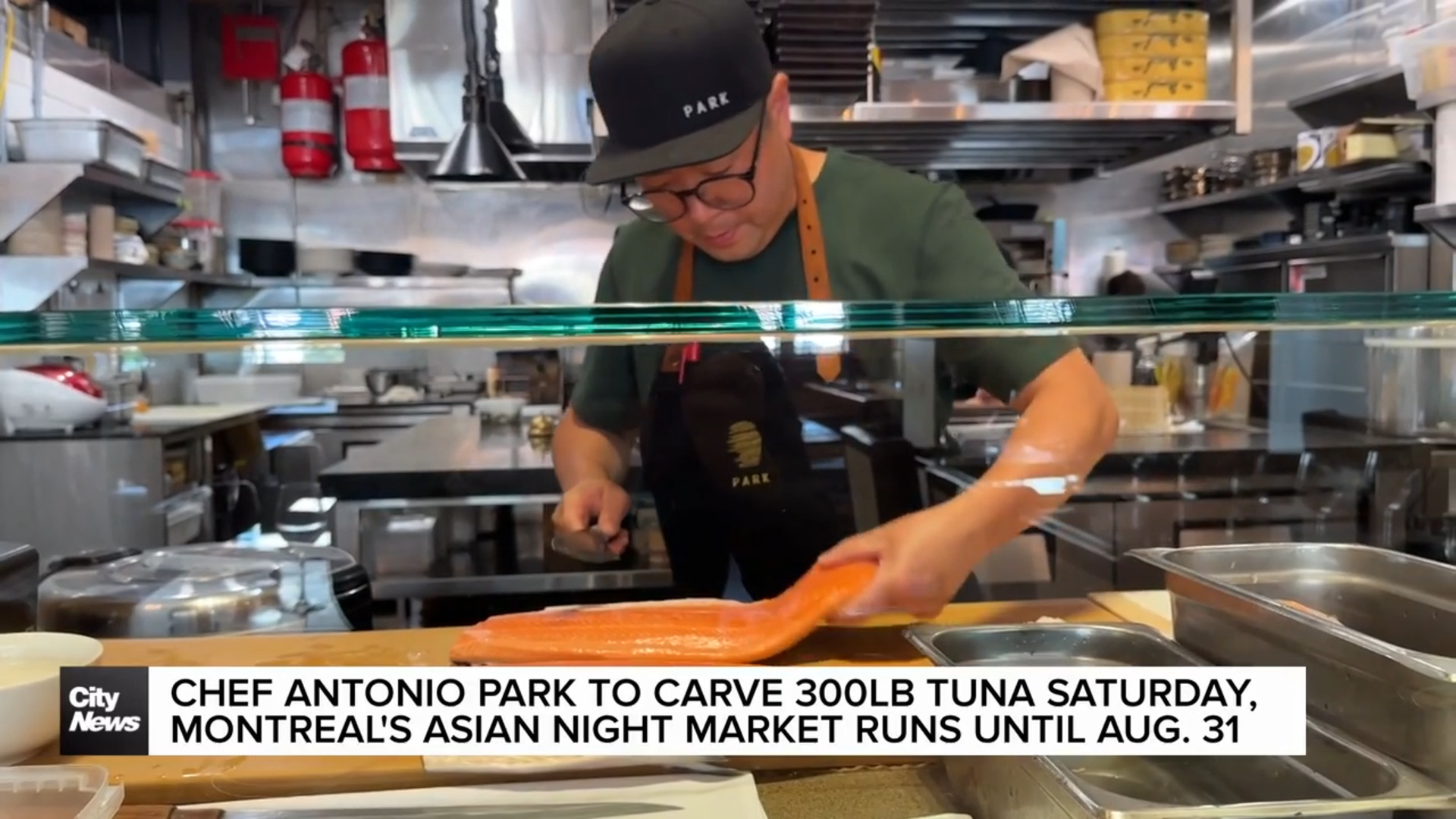 Montreal chef Antonio Park carves 300lb tuna at Asian Night Market