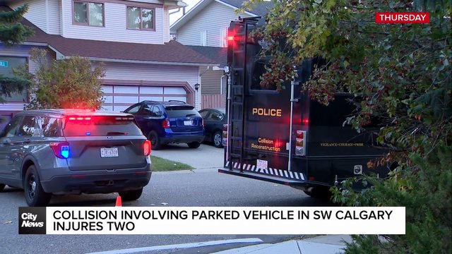 Collision involving parked vehicle in SW Calgary injures two