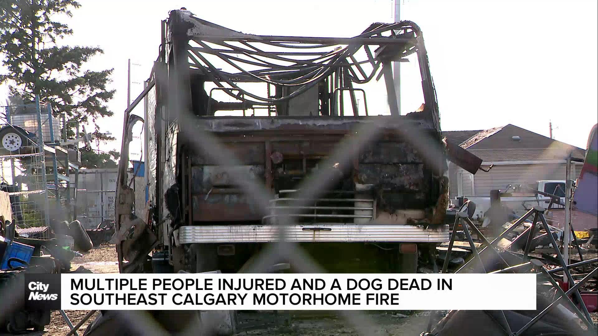 Multiple people injured and a dog dead in Southeast Calgary motorhome fire