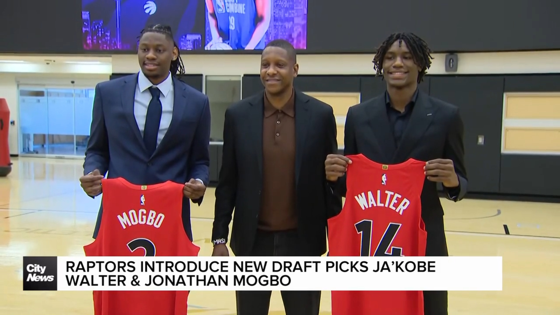 Newest Raptors Ja'Kobe Walter and Jonathan Mogbo welcomed to Toronto