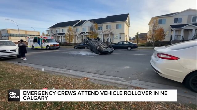 Emergency crews attend vehicle rollover in NE Calgary