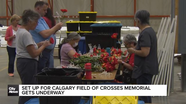 Set up for Calgary Field of Crosses memorial gets underway