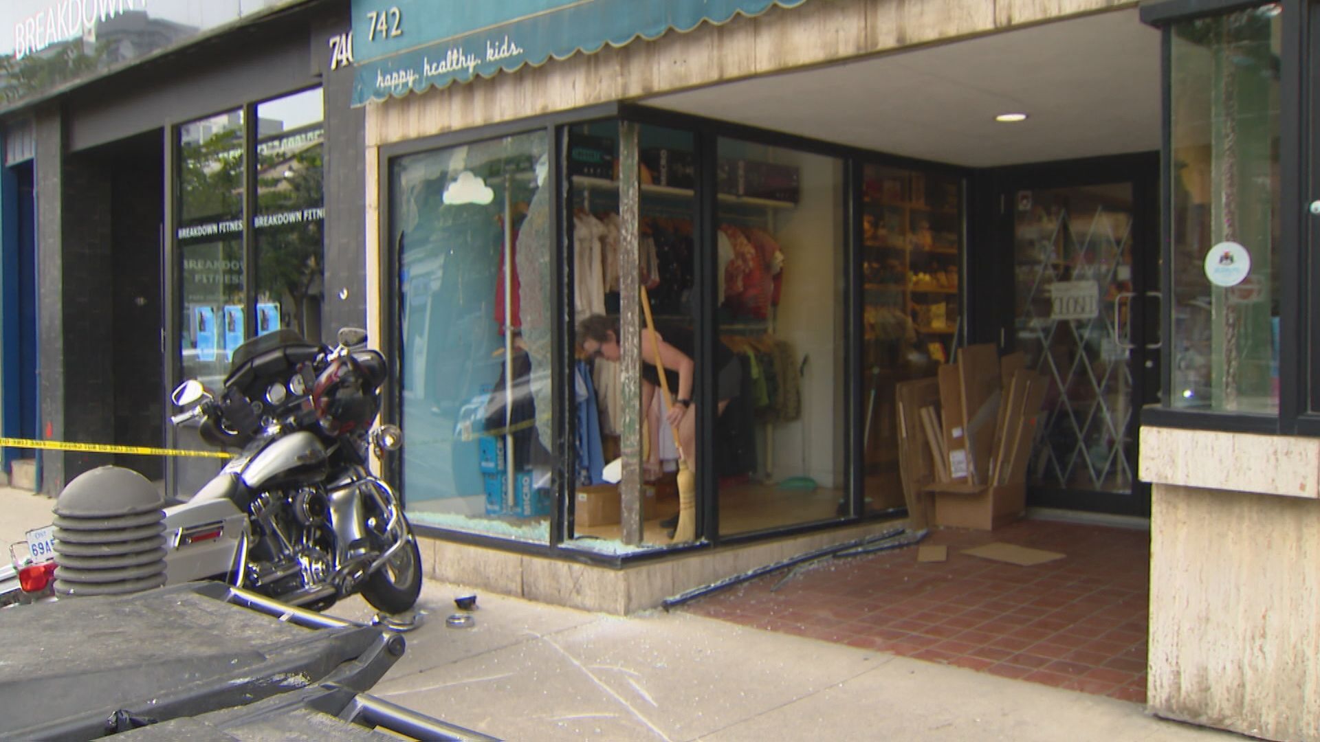 Locals rally around store after motorcycle crashes into the building