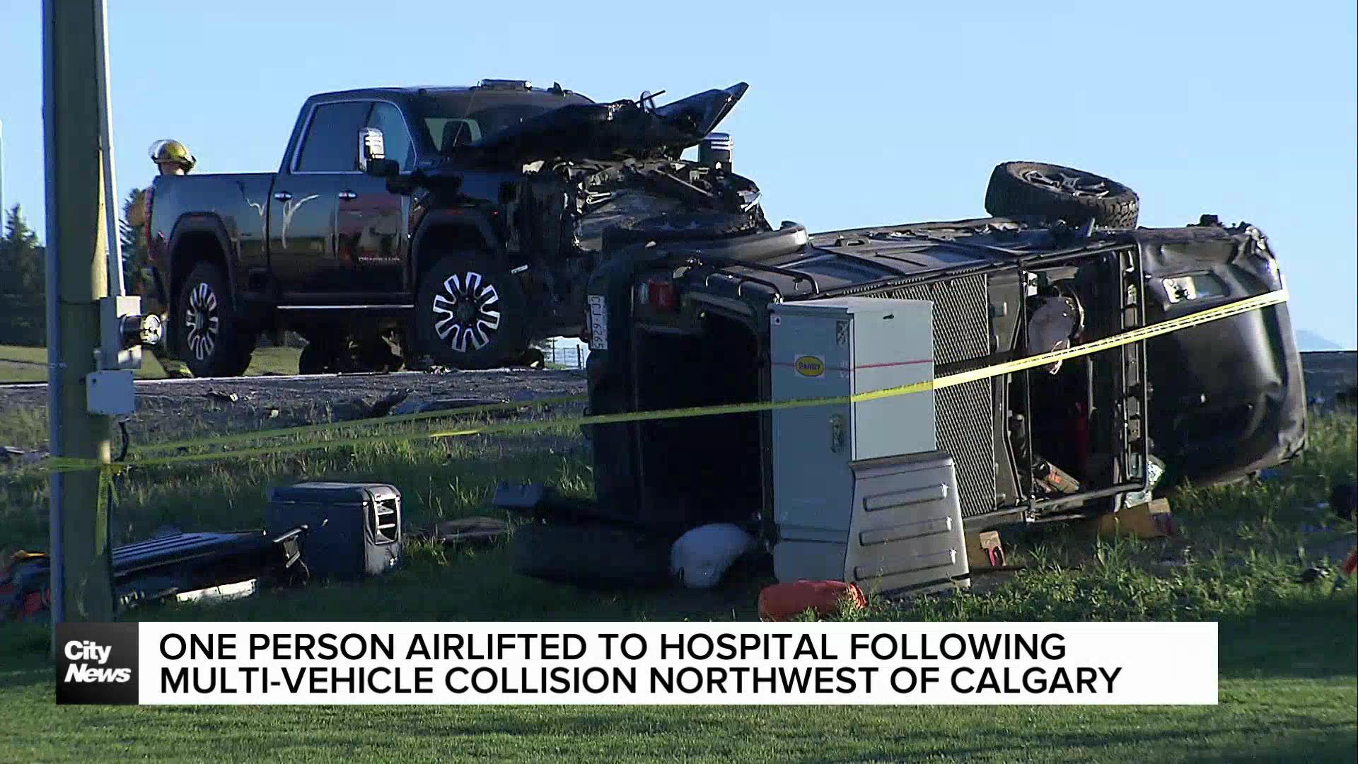 One person airlifted to hospital following multi-vehicle collision northwest of Calgary