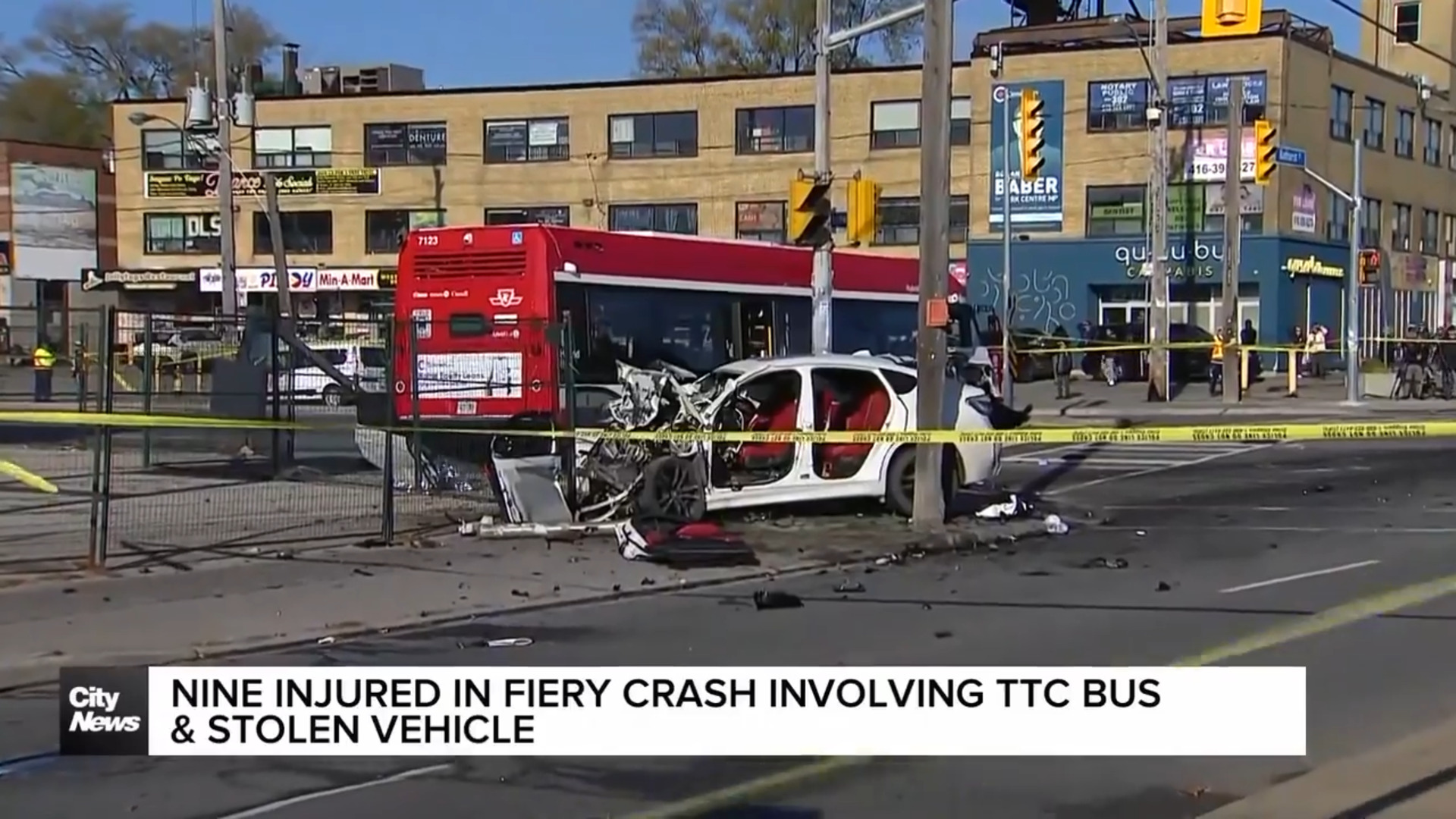 Several injured in crash involving stolen car, TTC bus in North York