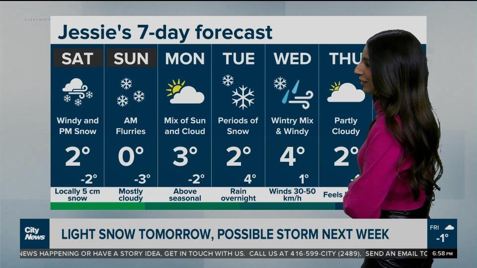 Light snow tomorrow, possible storm next week