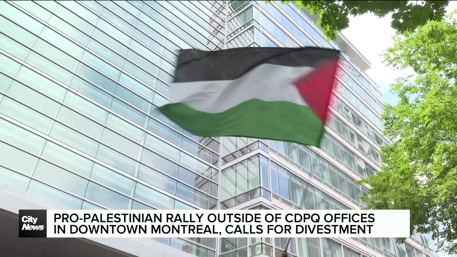 Pro-Palestinian rally outside of CDPQ offices in Montreal