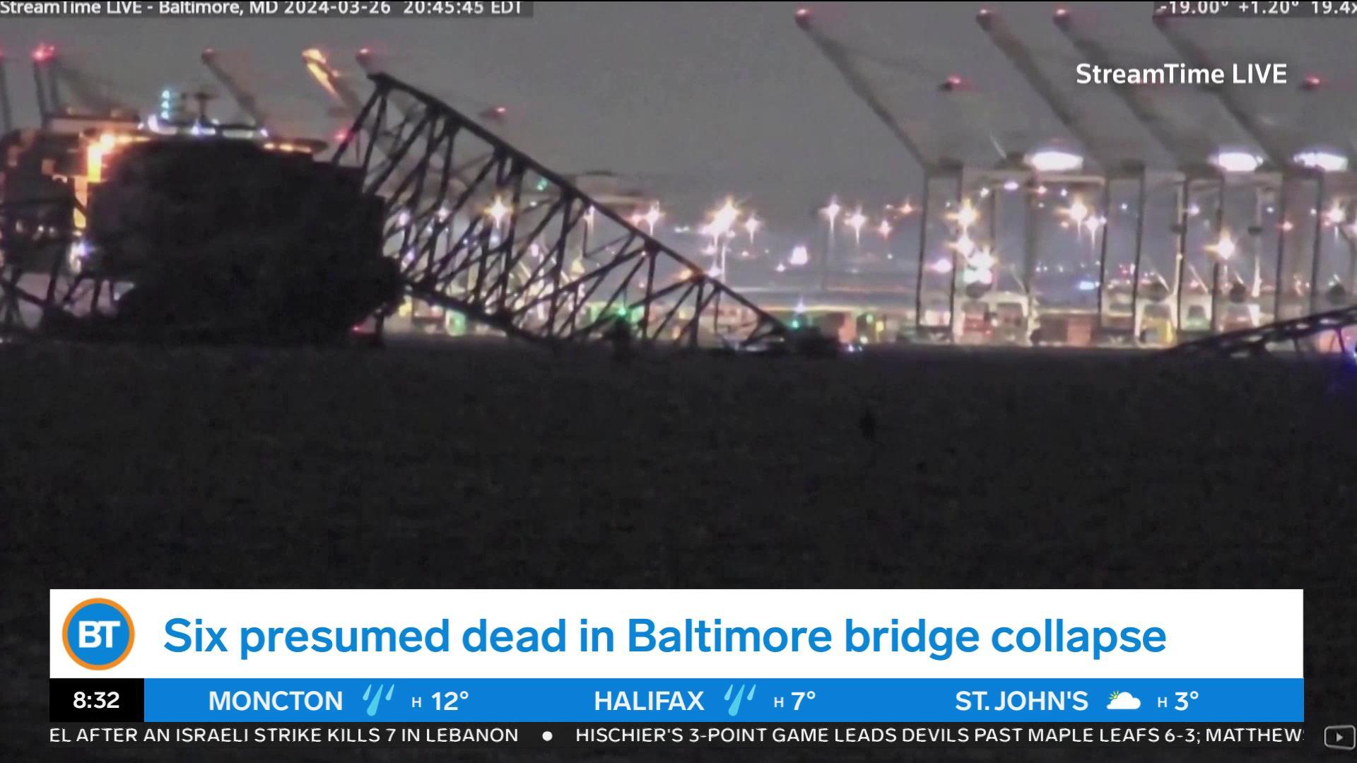 6 workers feared dead after Baltimore bridge collapse