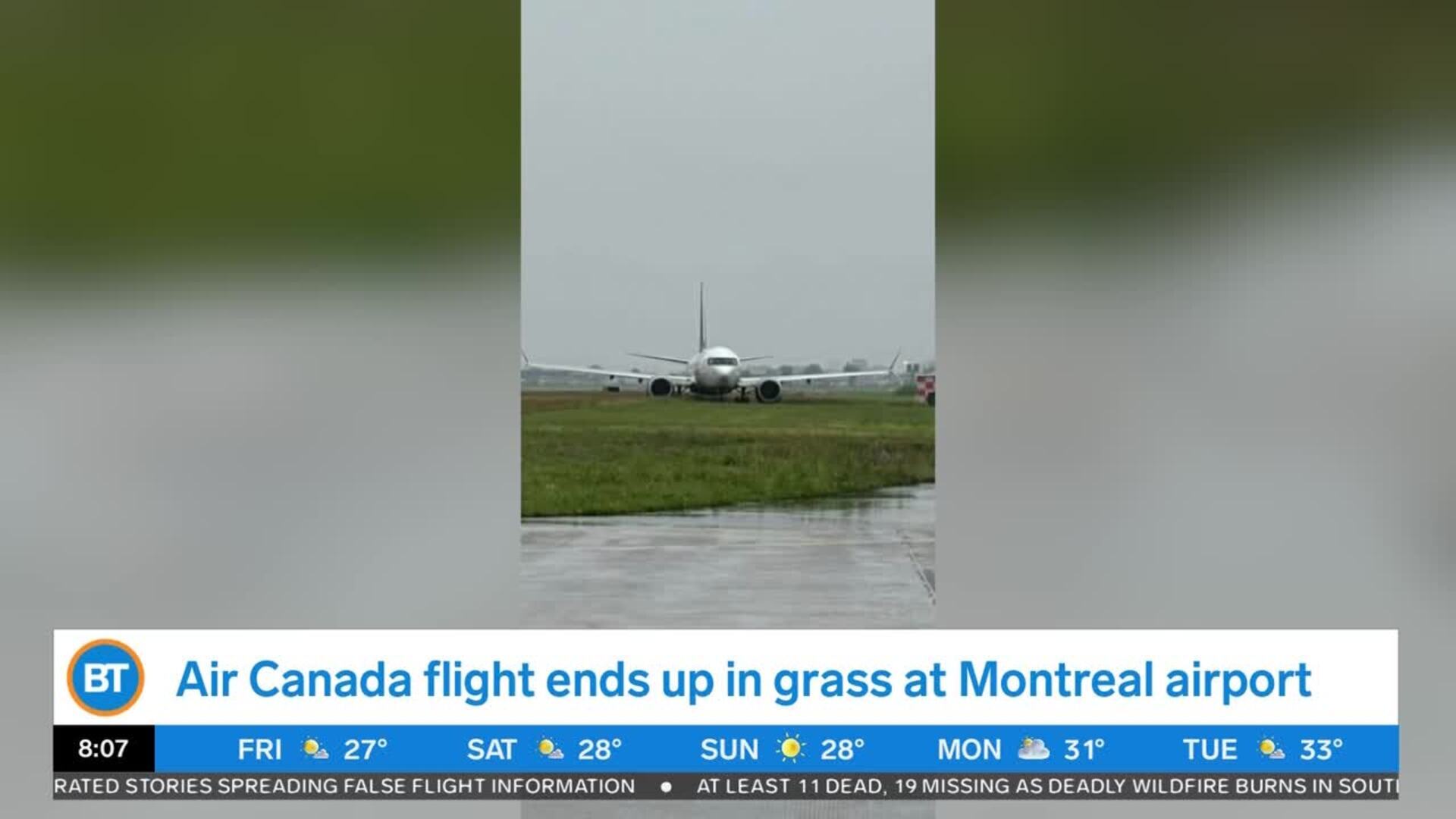 Air Canada flight deviates off runway when landing in Montreal