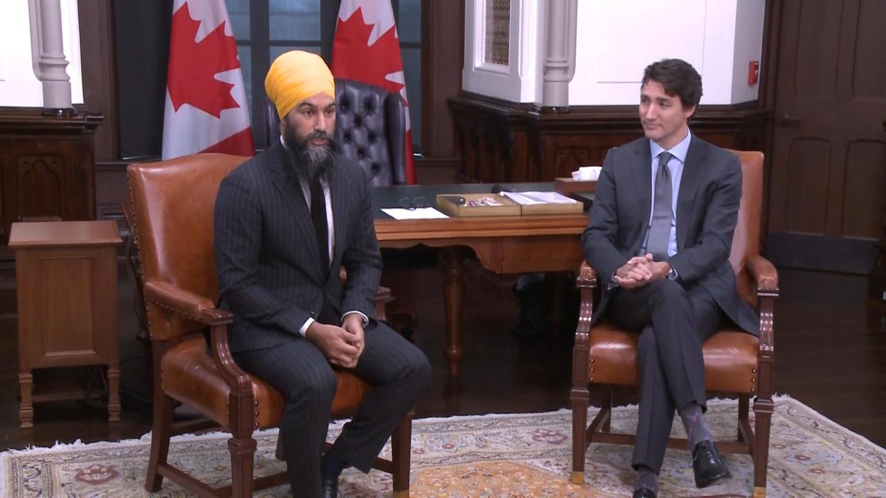 NDP Leader Jagmeet Singh meets Trudeau to discuss throne speech