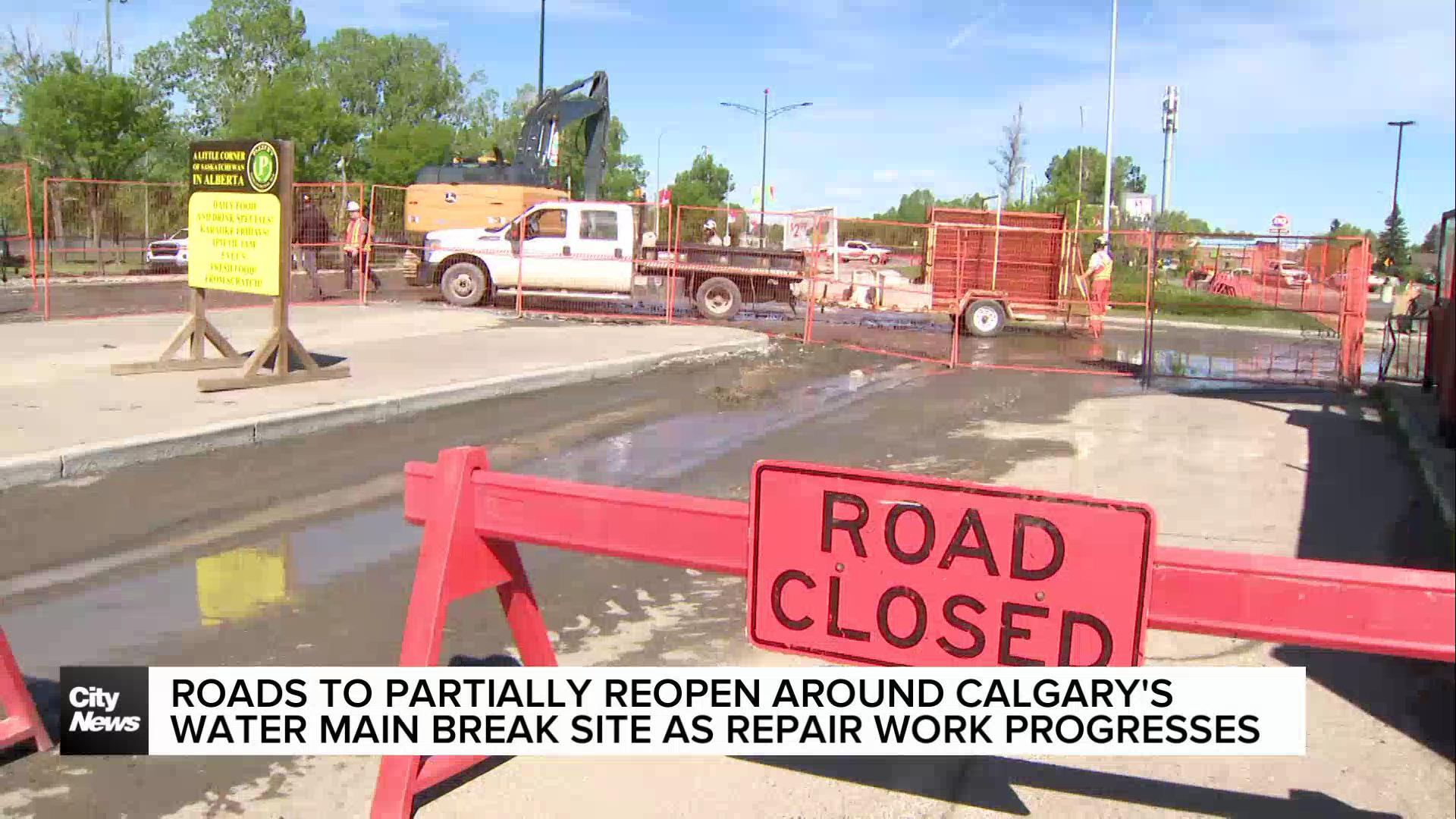 Roads to partially reopen around Calgary’s water main break as repair work progresses