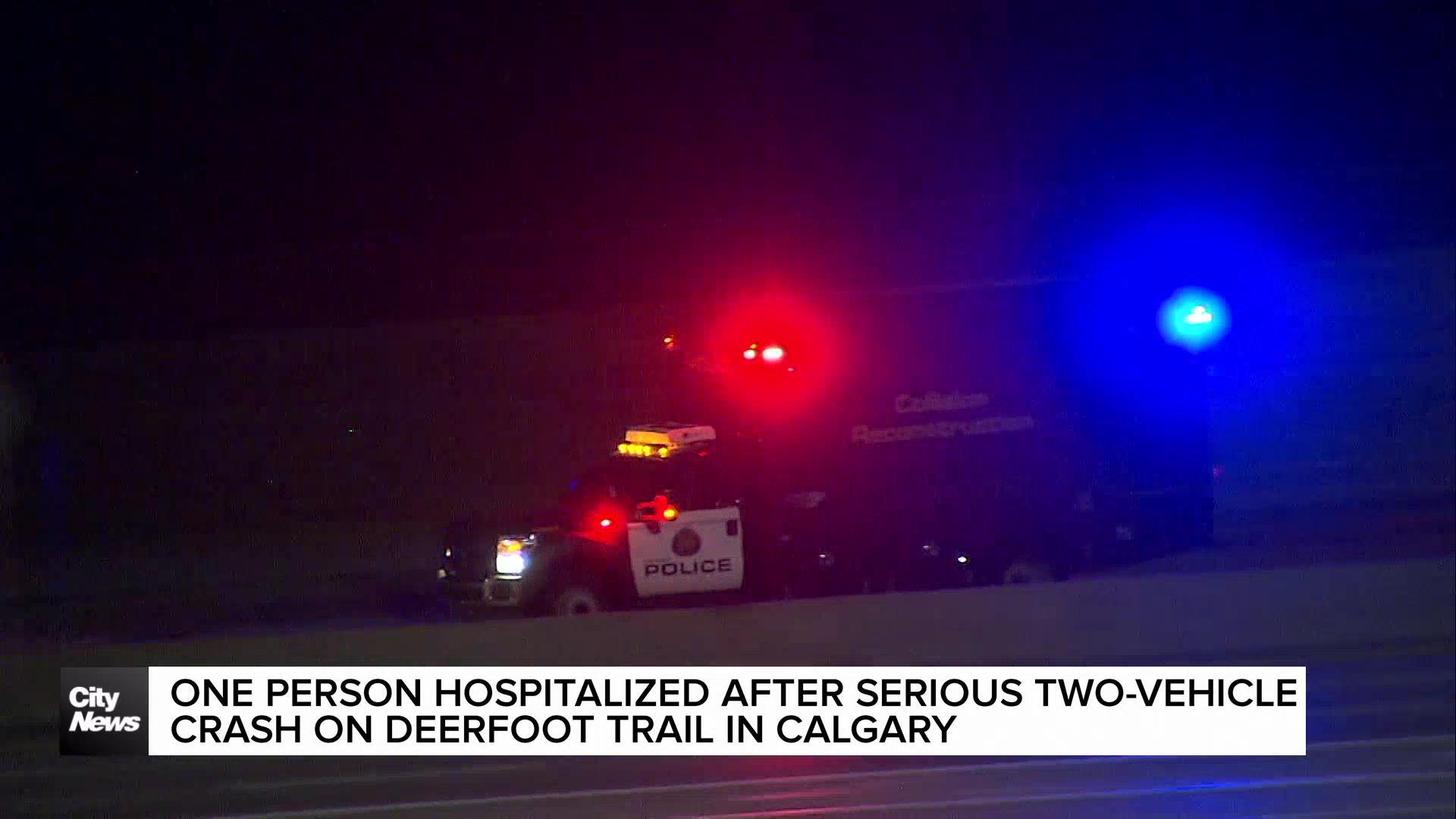 One person hospitalized after serious two-vehicle crash on Deerfoot Trail in Calgary