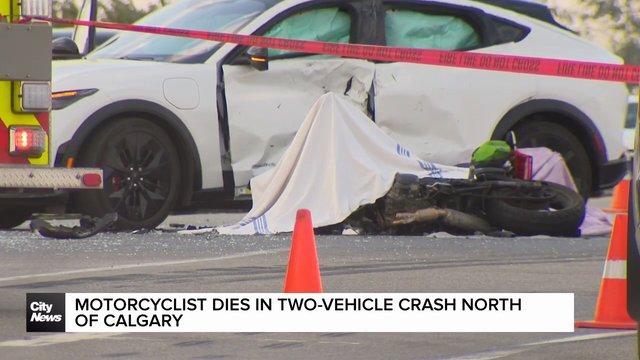 Motorcyclist dies in two‑vehicle crash north of Calgary