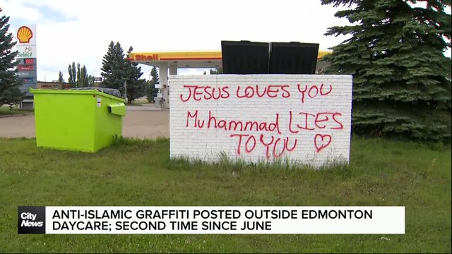 Anti-Islamic graffiti posted outside Edmonton daycare; second time since June