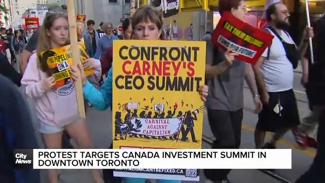 Protest targets Canada investment summit in downtown Toronto