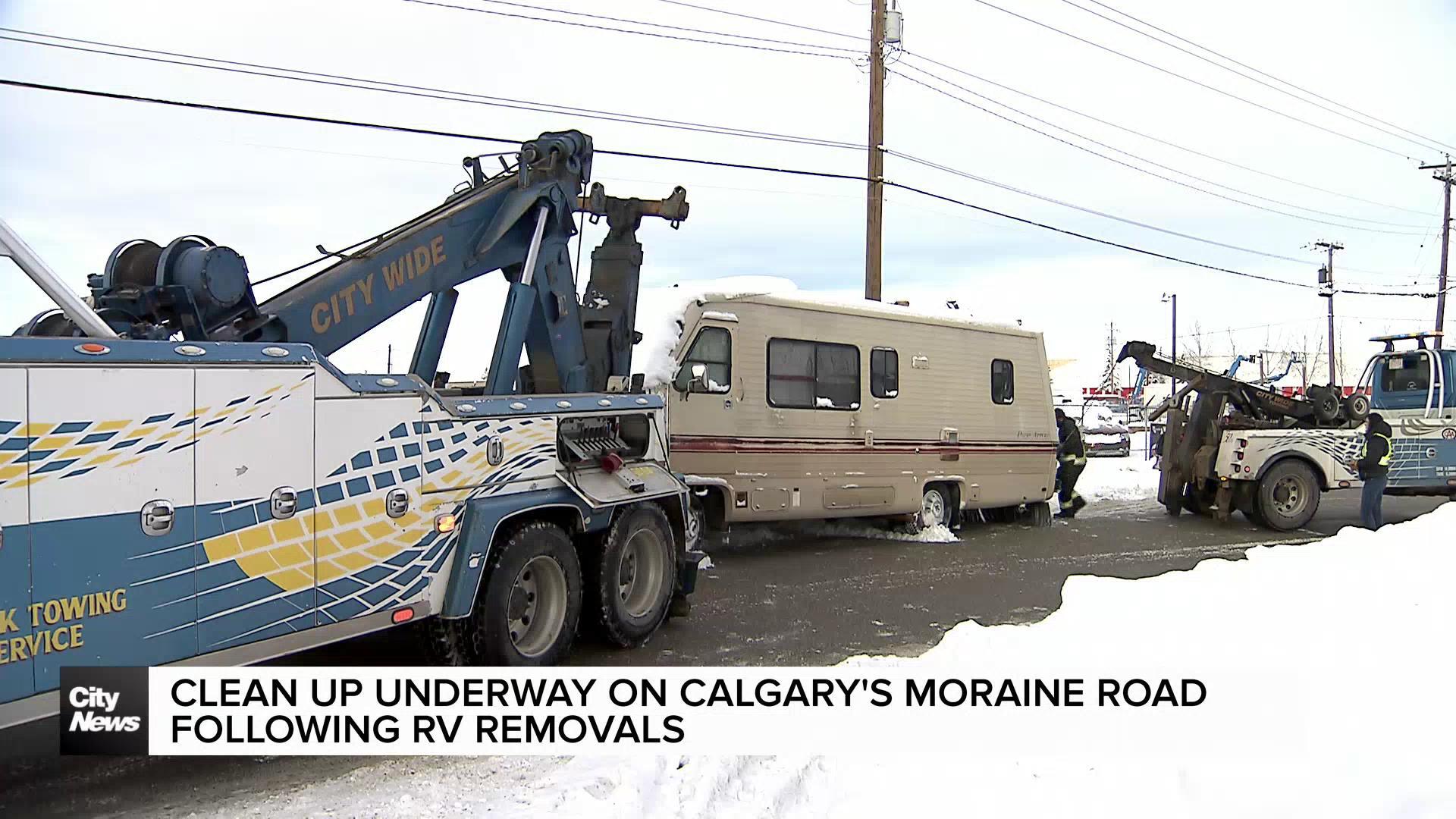 Clean up underway on Calgary's Moraine Road following RV removals