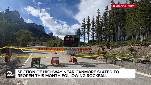 Section of Highway near Canmore slated to reopen this month following rockfall