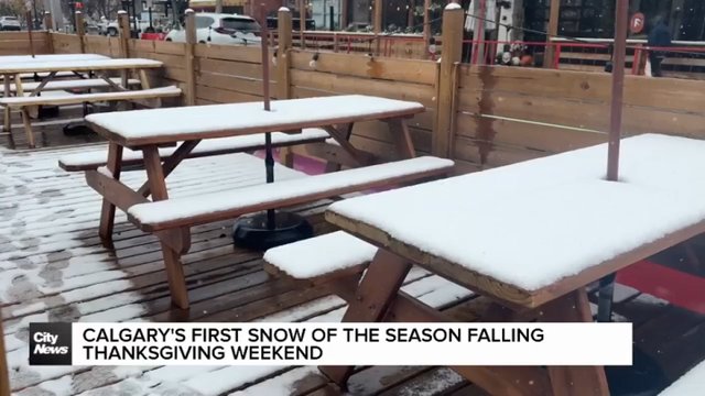 Calgary’s first snow of the season falling Thanksgiving weekend