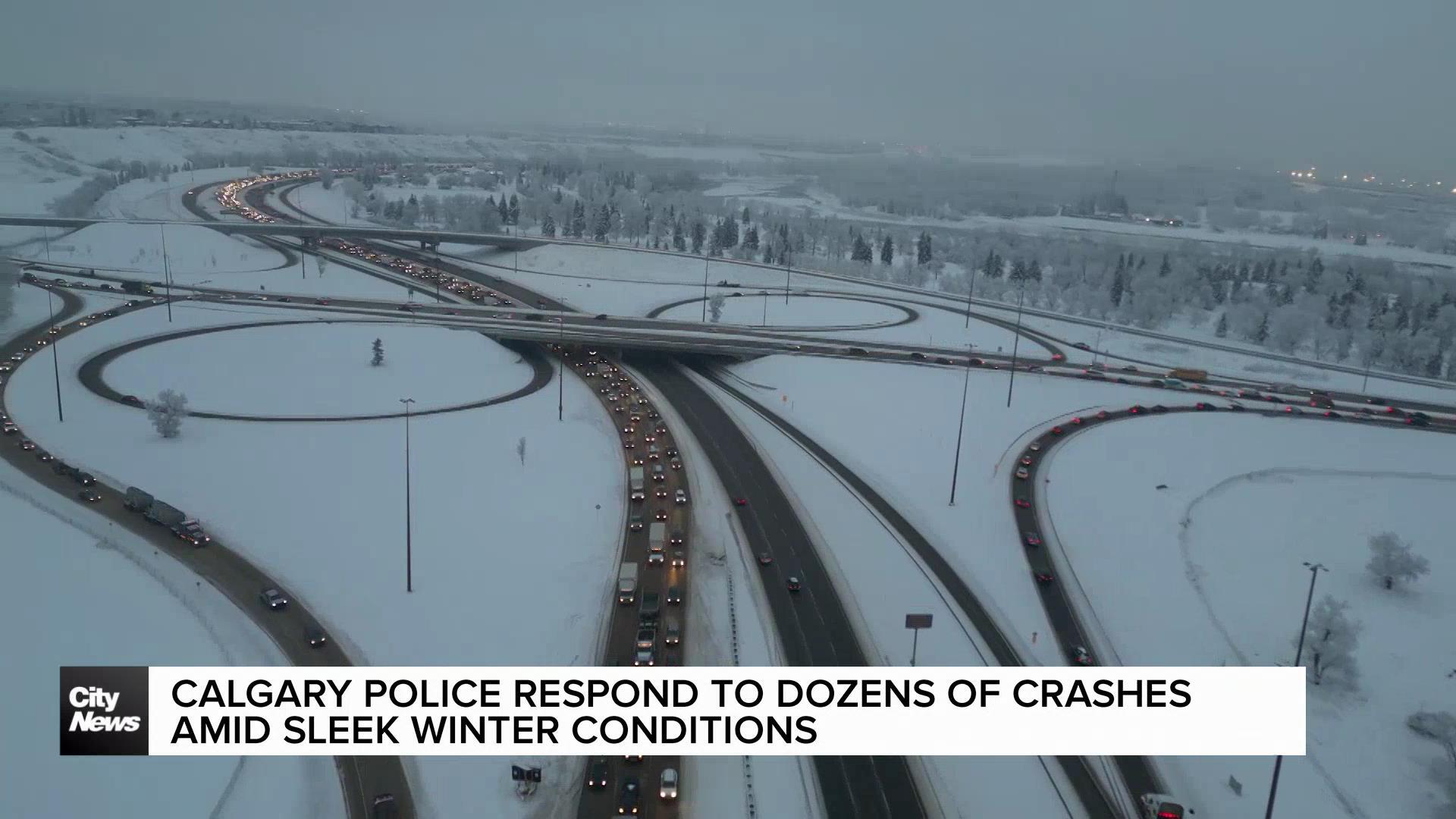 Multiple crashes reported across Calgary due to slick roads