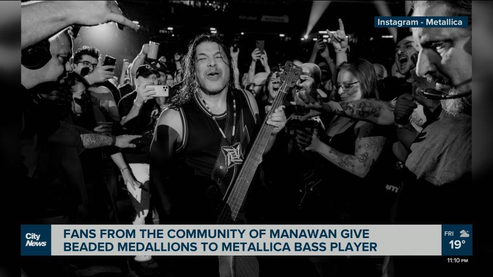 Indigenous Metallica fans gift medallions to Robert Trujillo