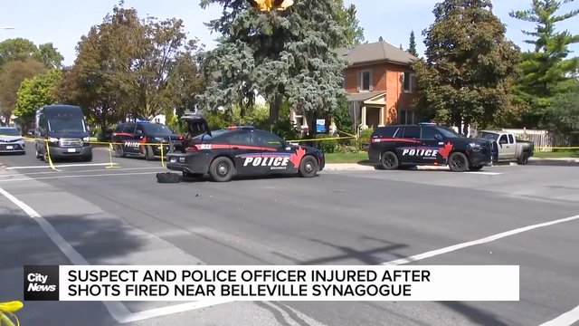 Suspect and police officer injured after shots fired near Belleville synagogue