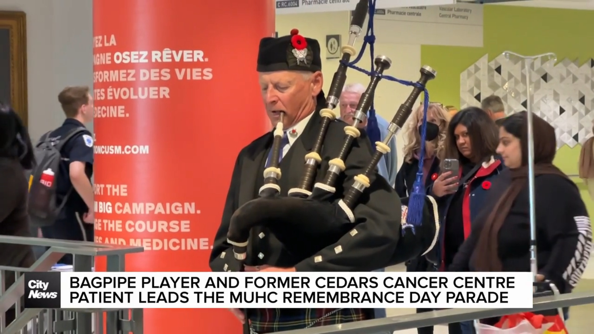 Bagpiper and former cancer patient leads MUHC Remembrance Day parade