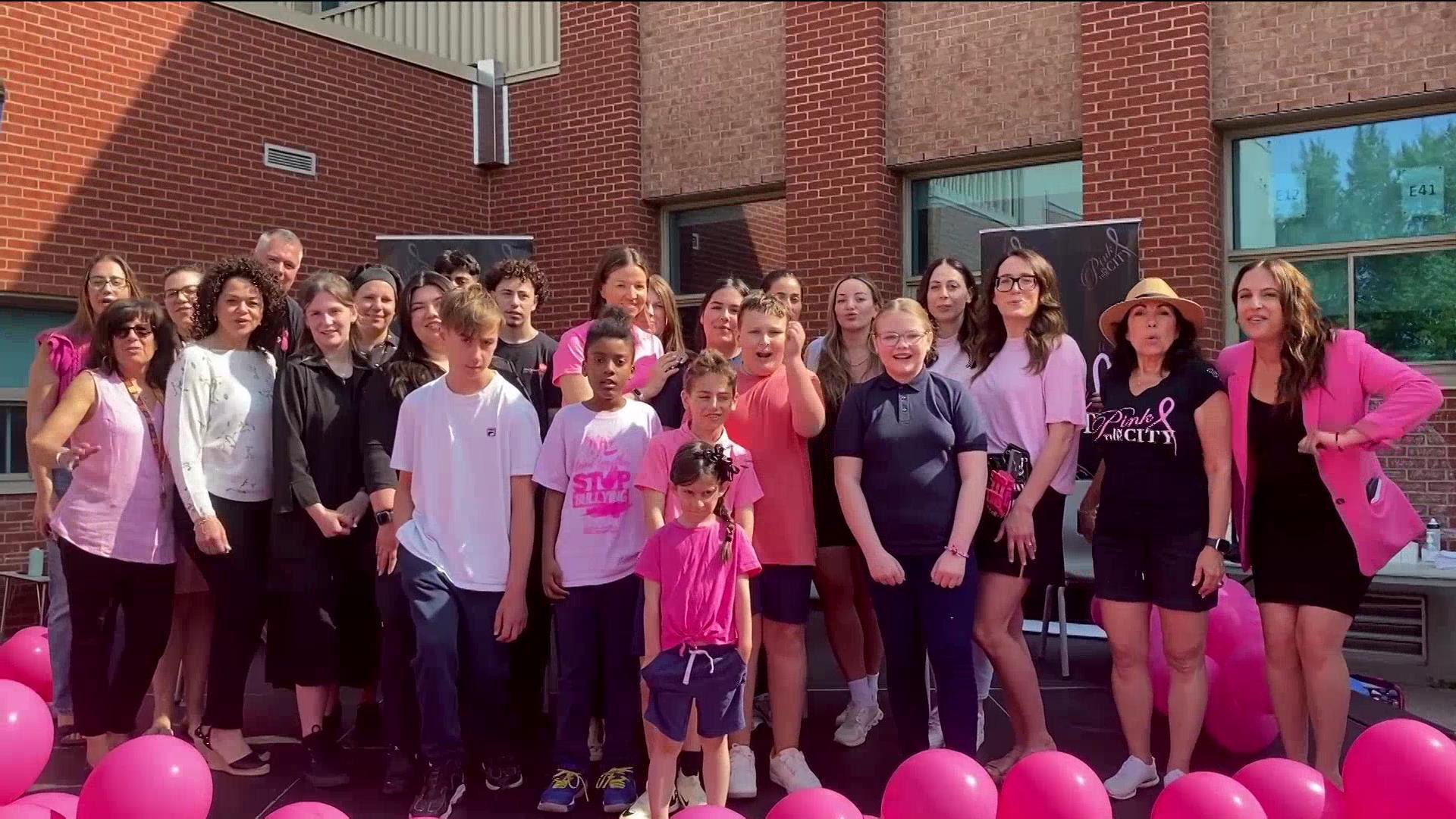 Laval students showing solidarity with those affected by breast cancer