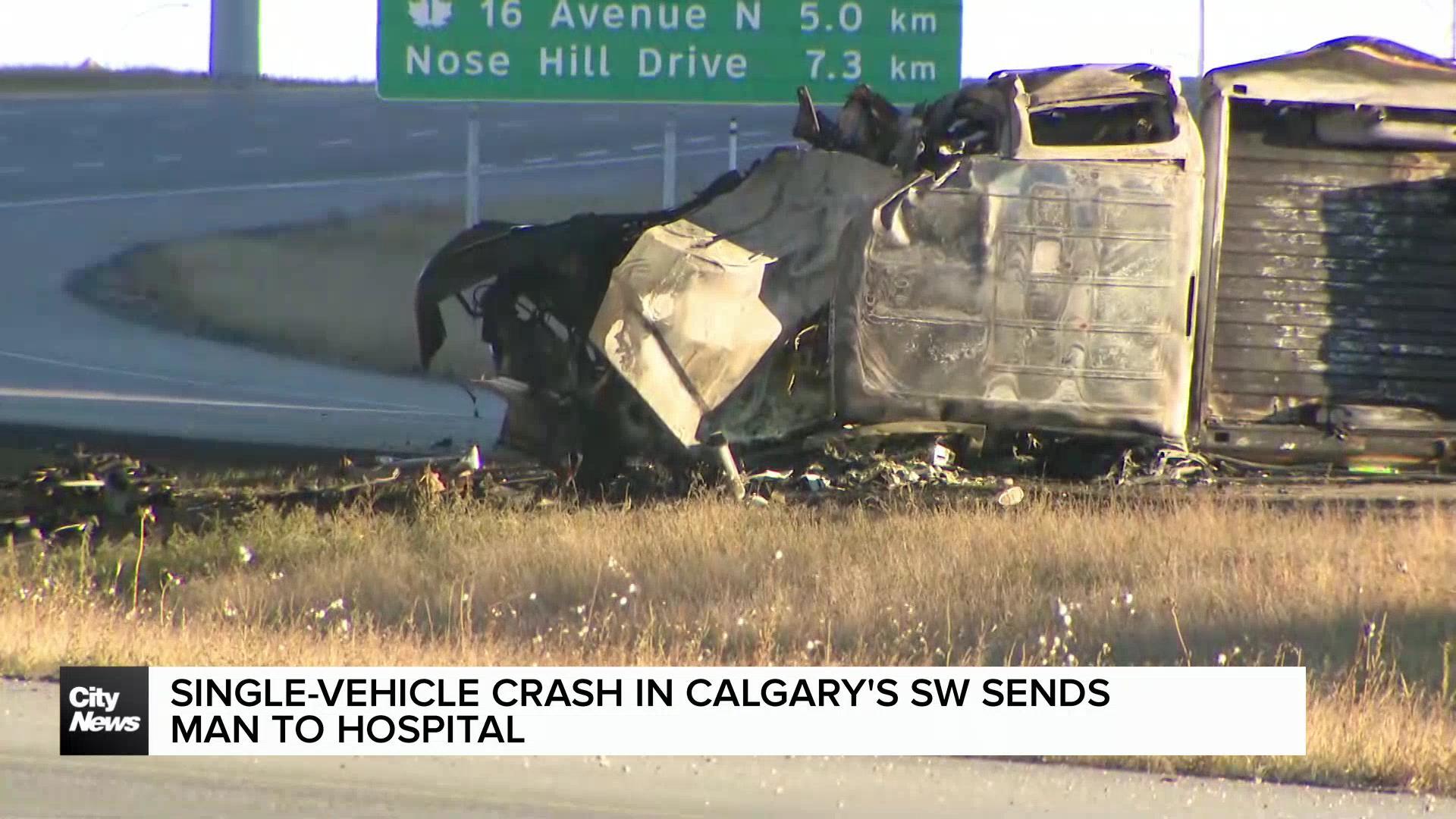 Crash in SW Calgary sends man to hospital