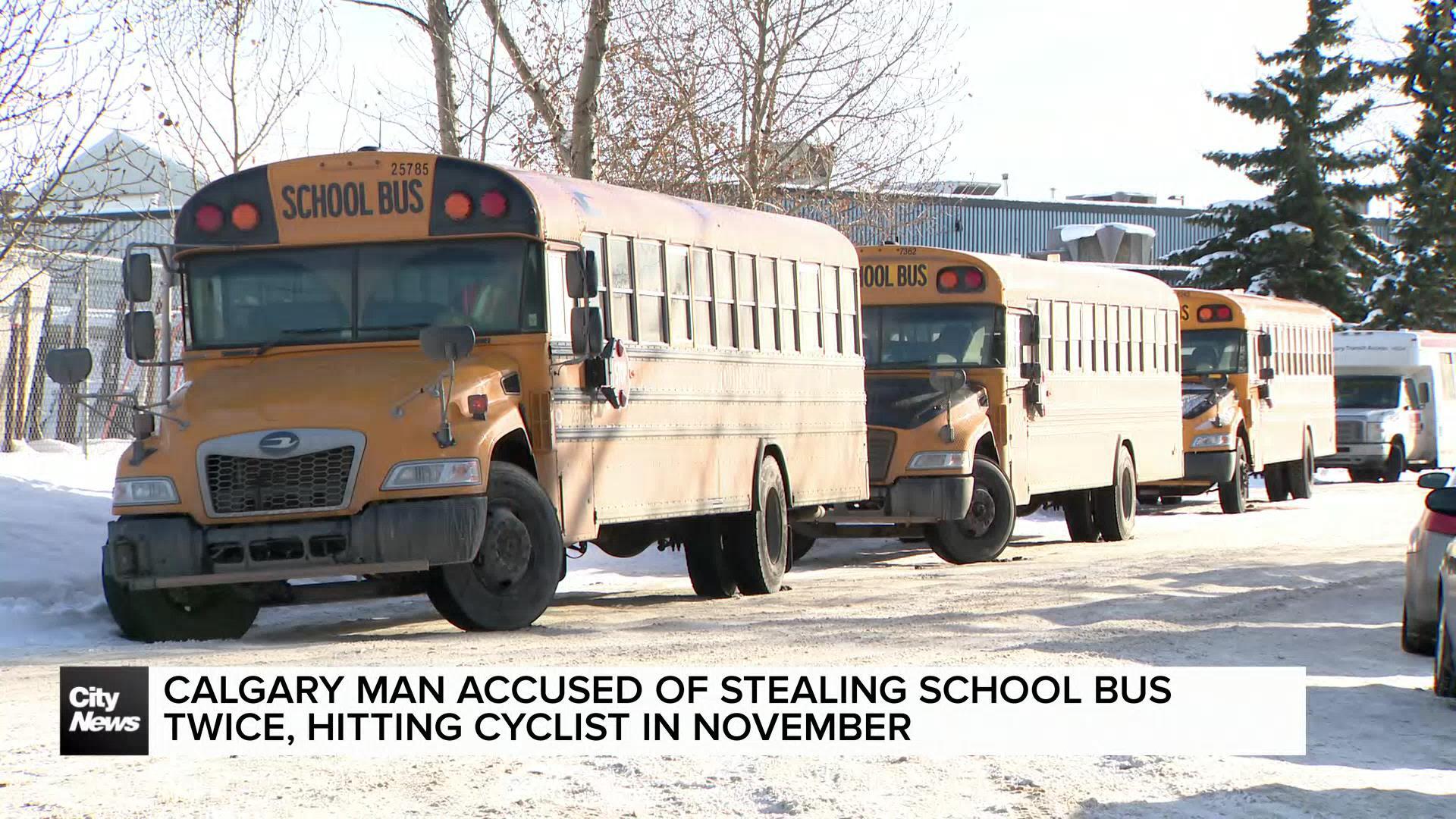 Calgary man accused of stealing school bus, purposely hitting cyclist