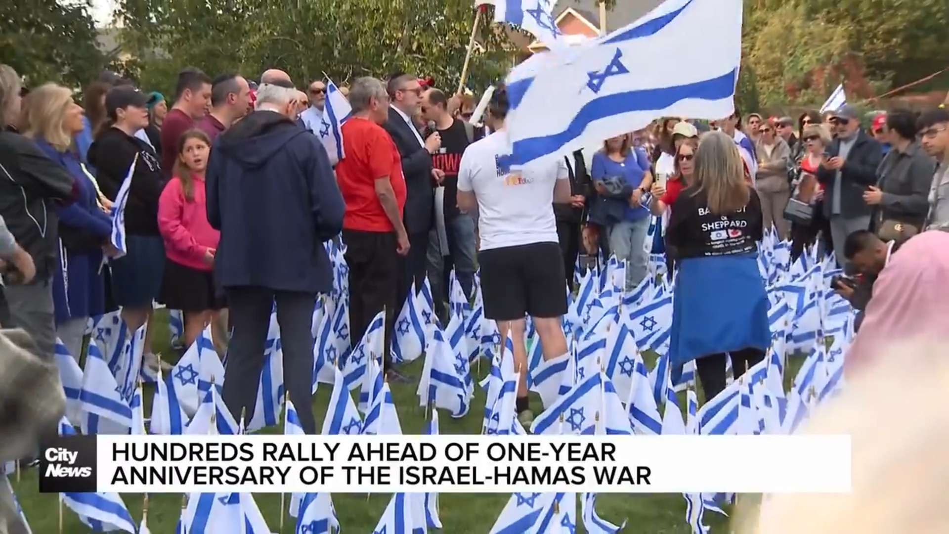 Hundreds rally ahead of one-year anniversary of the Israel-Hamas War