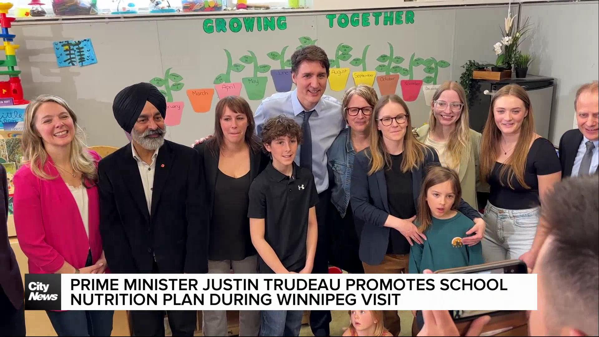 Prime Minster Justin Trudeau stops in Winnipeg to promote school nutrition plan