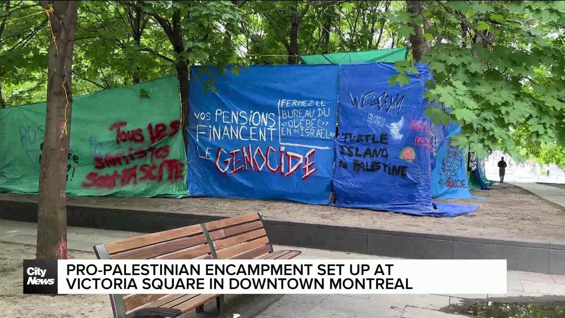 Pro-Palestinian encampment at Victoria Square in Montreal